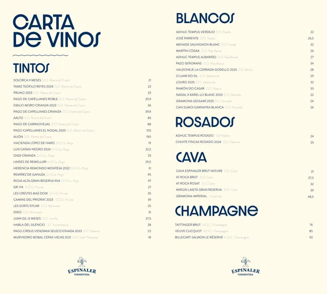 Portada de la carta de Vinos